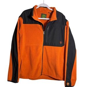 Timberland Men's Full Zip Fleece Jacket Orange Black Two Tone Size XXL